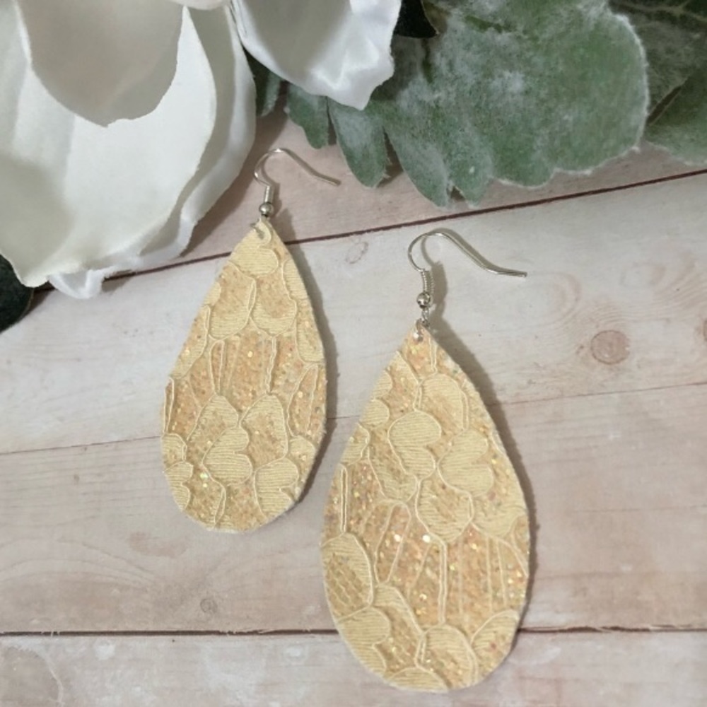 Yellow lace sparkly teardrop lightweight earrings